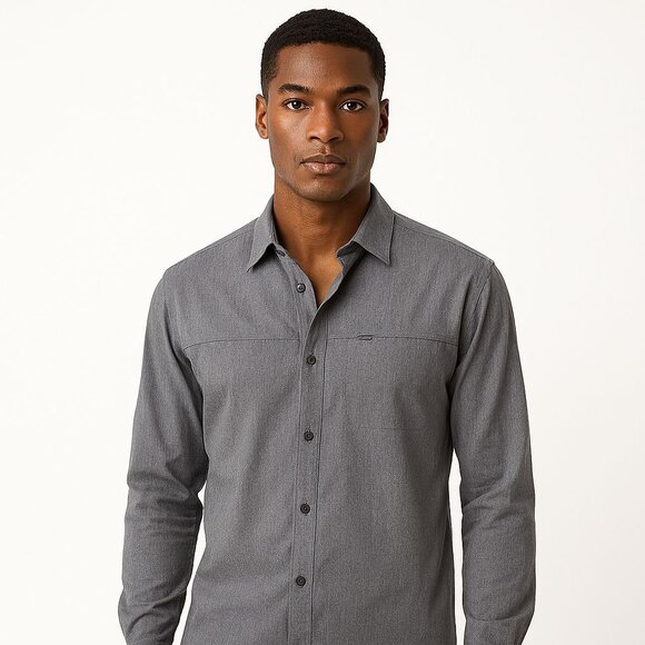 NWT All In Motion Travel Shirt Gray Stretch Button Up Quick Dry UPF50 Small - Picture 5 of 11